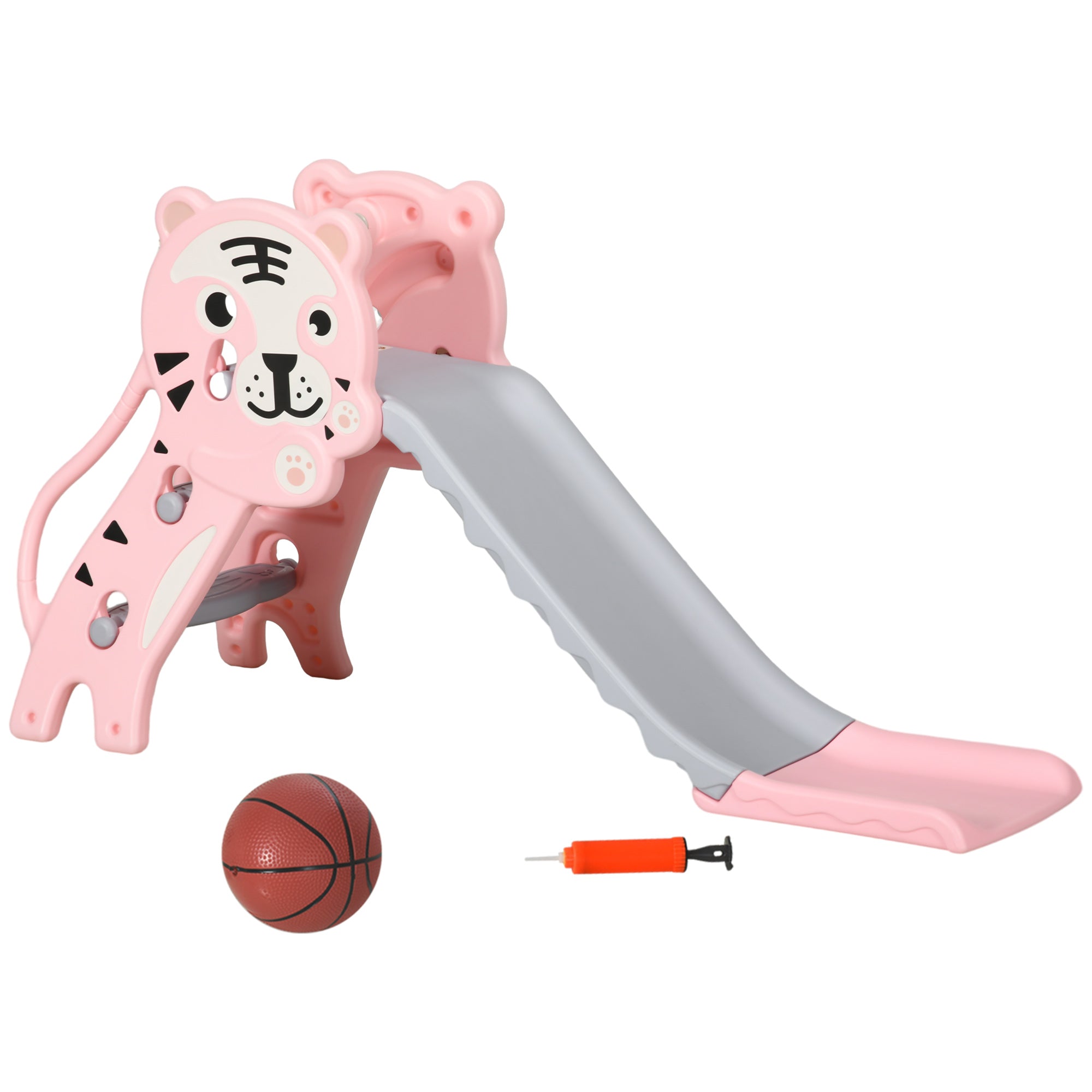 Slide for Kids with Basketball Hoop for Indoor Use, Easy Set Up Baby Slide for Kids 18-36 Months, Pink