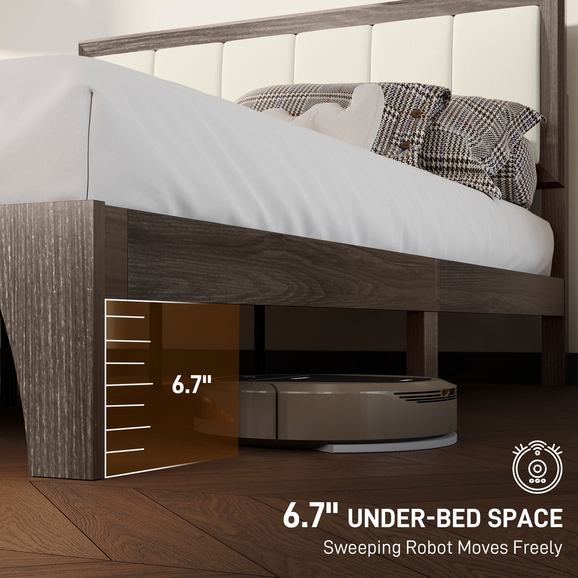 Full Bed Frame with Headboard Full Size Platform Bed Frame with Wooden Slats No Box Spring Needed Charcoal Gray