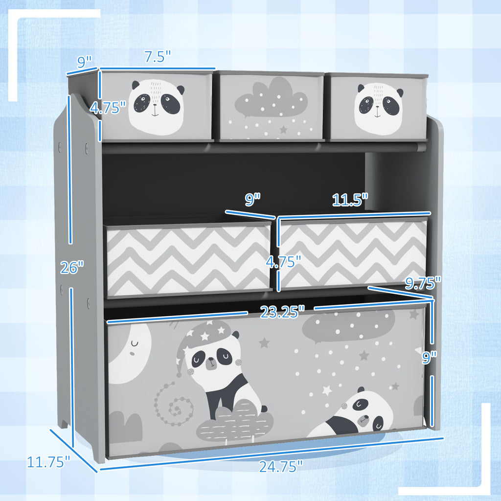 Toy Organizer with 6 Storage Bins, 25" x 12" x 26", Gray