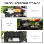 Outdoor Pool Towel Storage Cabinet Organizer, Outdoor Bar Table with Shelf and Cabinet, Pool Towel Holder Pool Valet with Weather-Resistant PE Rattan and Steel Frame, Mixed-Gray