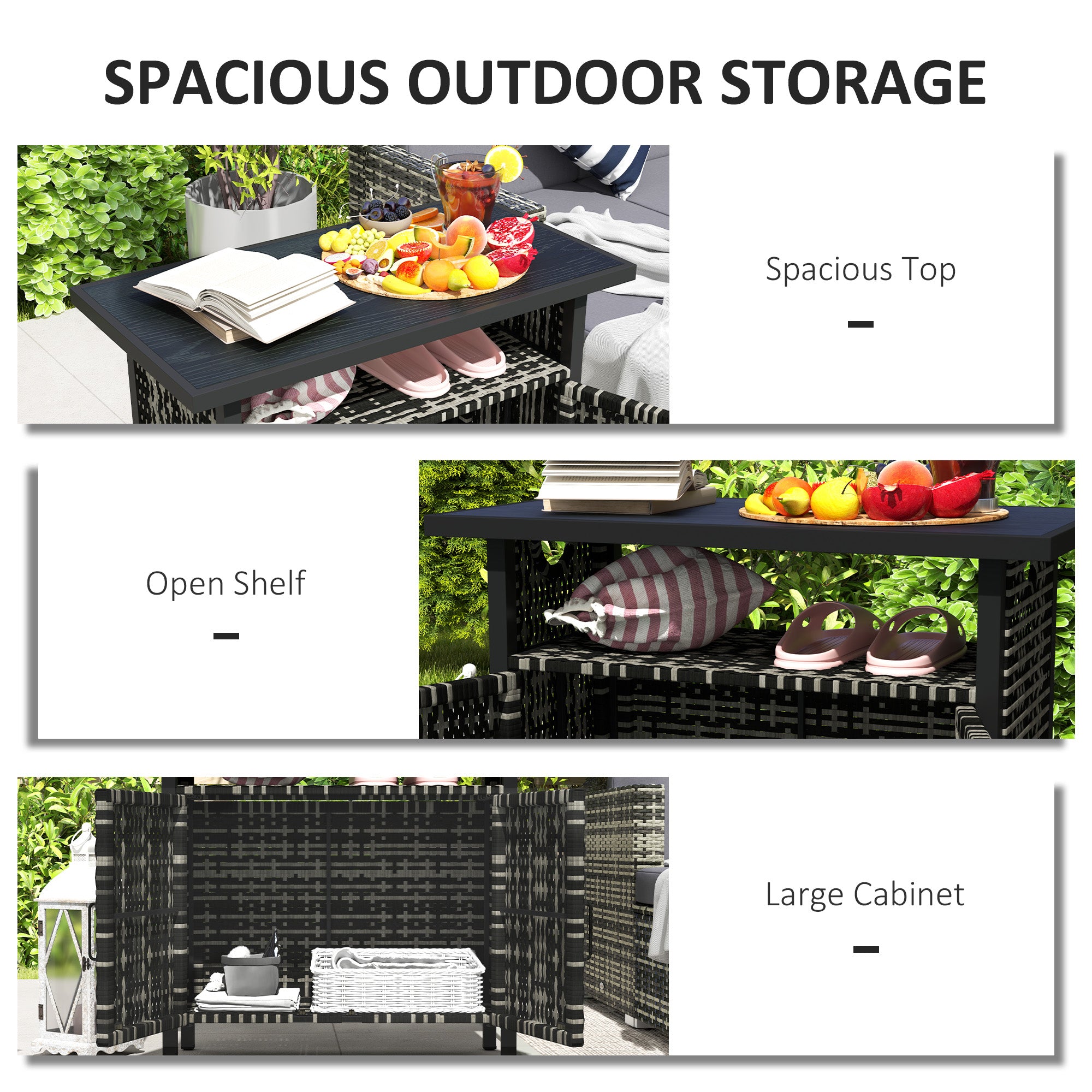 Outdoor Pool Towel Storage Cabinet Organizer, Outdoor Bar Table with Shelf and Cabinet, Pool Towel Holder Pool Valet with Weather-Resistant PE Rattan and Steel Frame, Mixed-Gray