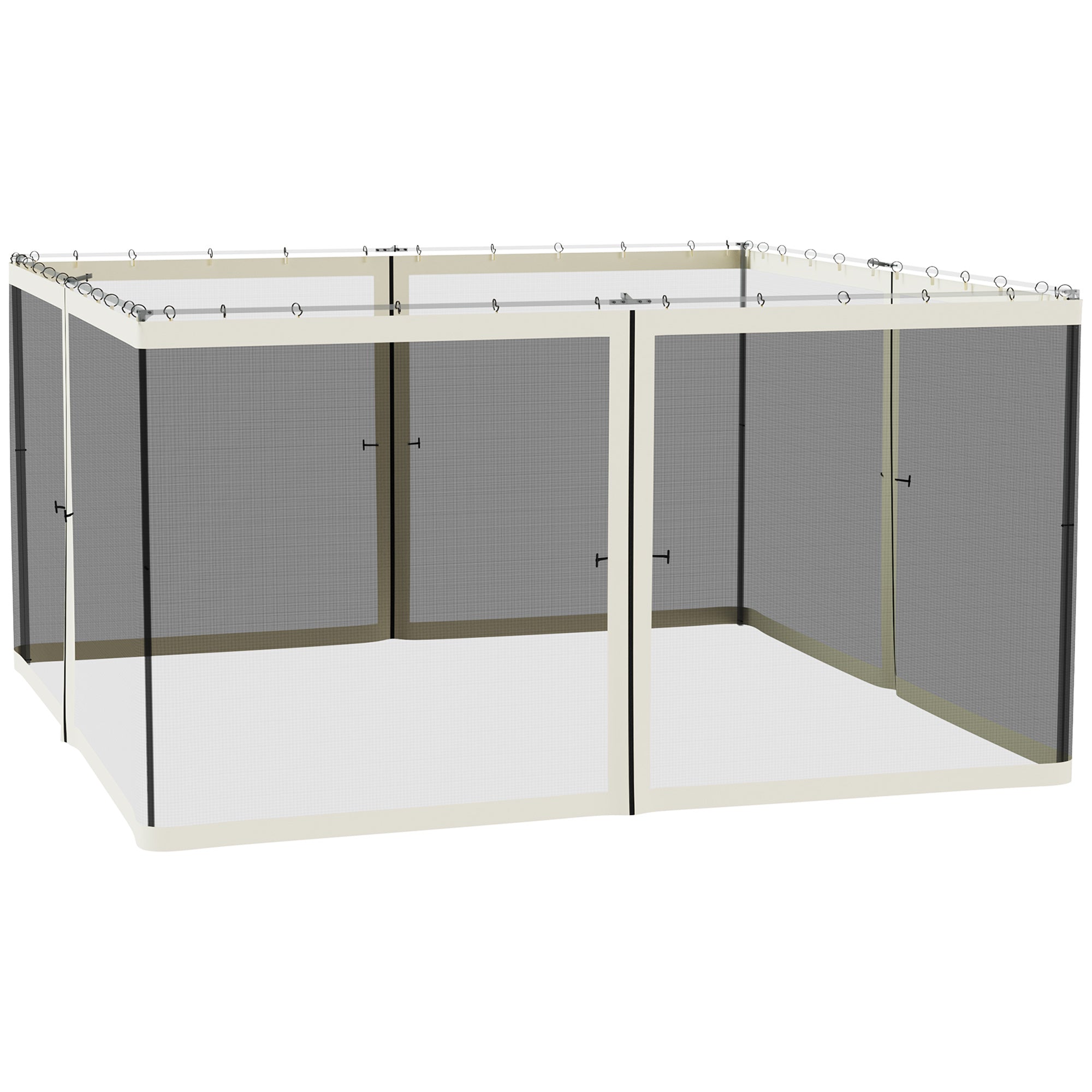 13x13 Gazebo Netting Mosquito Netting Screen with Zippers, Black Rings, High-Quality Polyester, Washable, Black