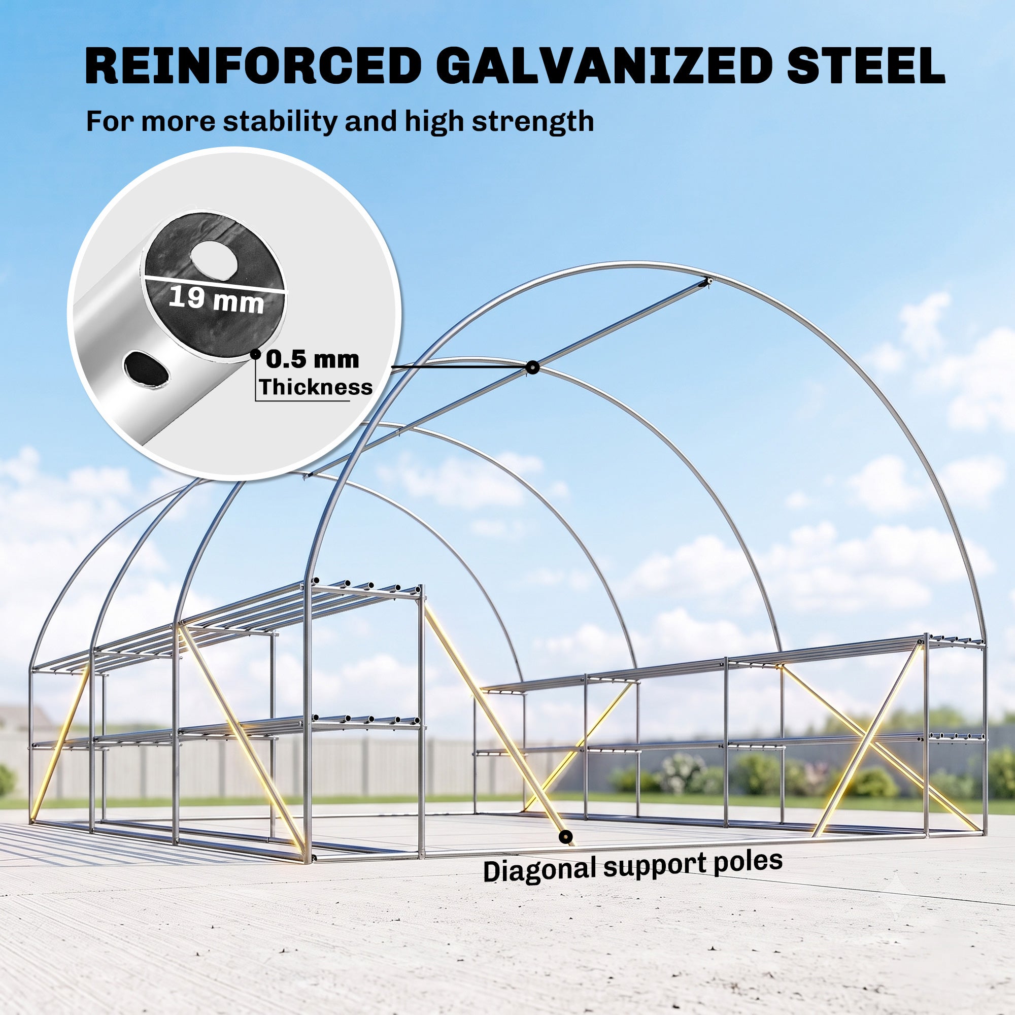 10'x11'x6' Walk-in Tunnel Greenhouse with Shelves, Mesh Door and Windows, Hoop House Greenhouse with PE Cover, White