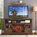 60" Electric Fireplace Entertainment Center with Door Sensor, Adjustable Flame Brightness, Remote Control, 60" L x 16" W x 32" H, Brown