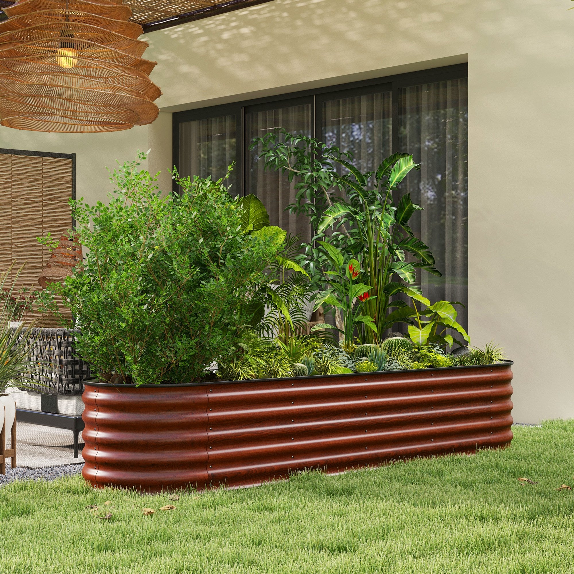 7.9' x 2' x 1.4' Galvanized Raised Garden Bed Kit, Metal Planter Box with Safety Edging, Brown