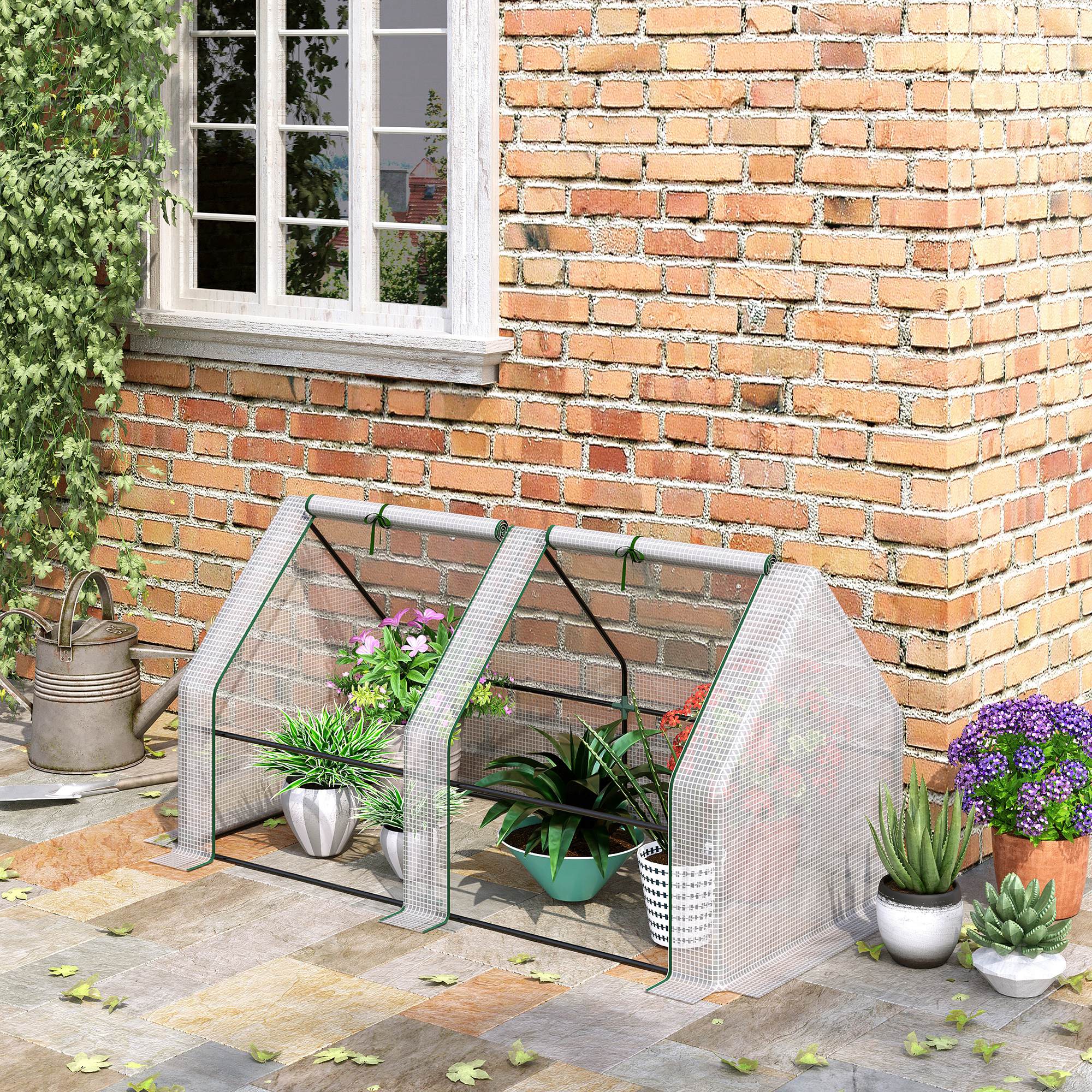 Portable Mini Greenhouse, Outdoor Garden with Large Zipper Doors and Water/UV PE Cover, 5.9' x 3' x 3', White