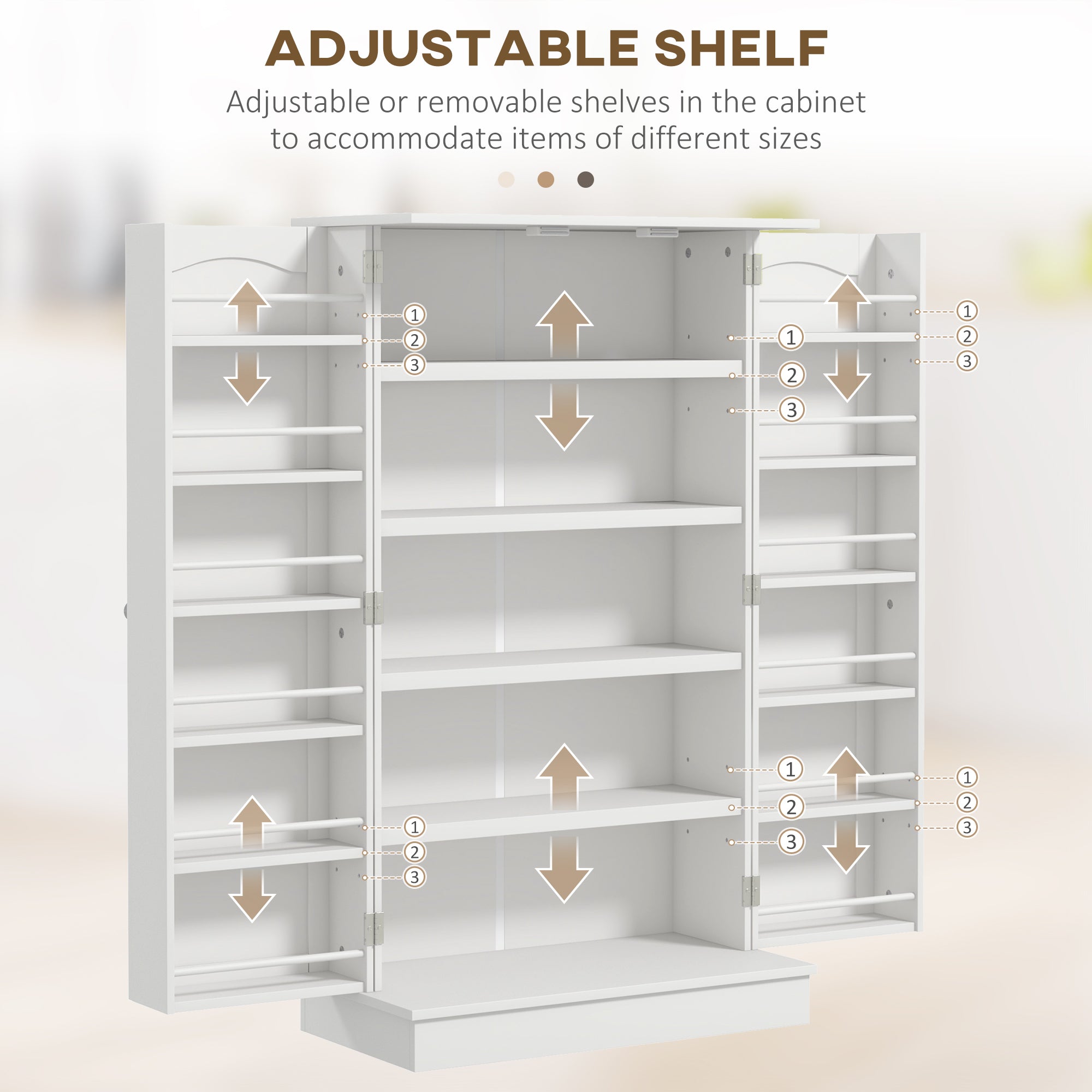 Freestanding Kitchen Pantry Cabinet, Kitchen Sideboard Cabinet with 12 Door Shelves, Double Doors, 5-tier Shelving, Paper White