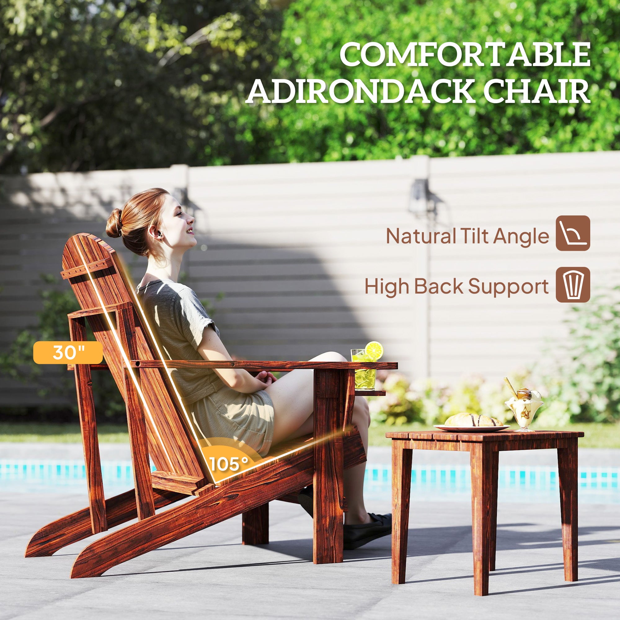 Oversized Adirondack Chair, Outdoor Fire Pit and Porch Seating, Classic Log Lounge w/ Built-in Cupholder, Brown
