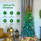 7ft Artificial Christmas Tree with Colorful DIY Synchronized Lights, Remote, Hinged Slim Fir with Daily Timer