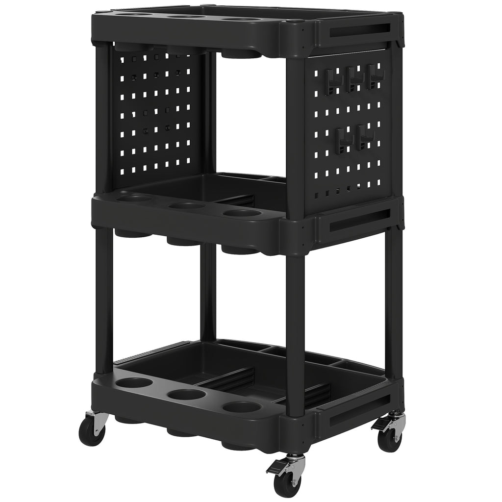 3-Tier Rolling Tool Cart, 200 LBS Capacity Plastic Utility Cart with Side Shelves for Garage, Workshop, Black