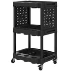 3-Tier Rolling Tool Cart, 200 LBS Capacity Plastic Utility Cart with Side Shelves for Garage, Workshop, Black