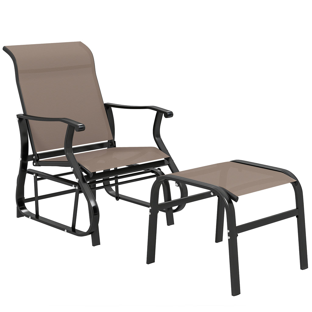 Outdoor Glider with Ottoman, Patio Glider Chair Set with High Back, Wide Seat for Porch, Garden, Backyard, Brown