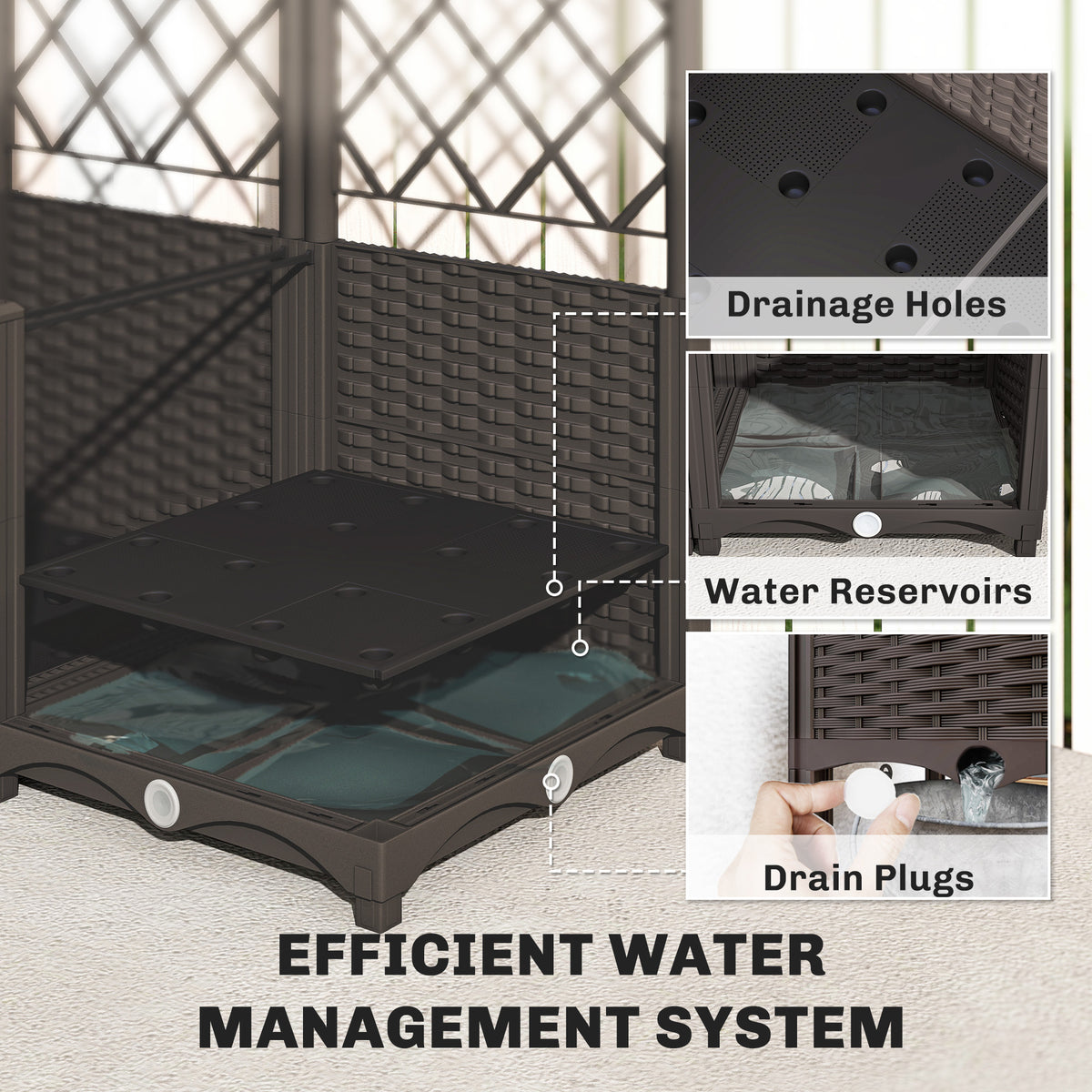 3PCS Plastic Planter Box with Trellis, Self-Watering Raised Garden Bed with Trellis and Automatic Watering Timer Kit