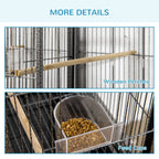 Rolling 65"L Bird Cage w/ Storage Shelf Wood Perch Food Container
