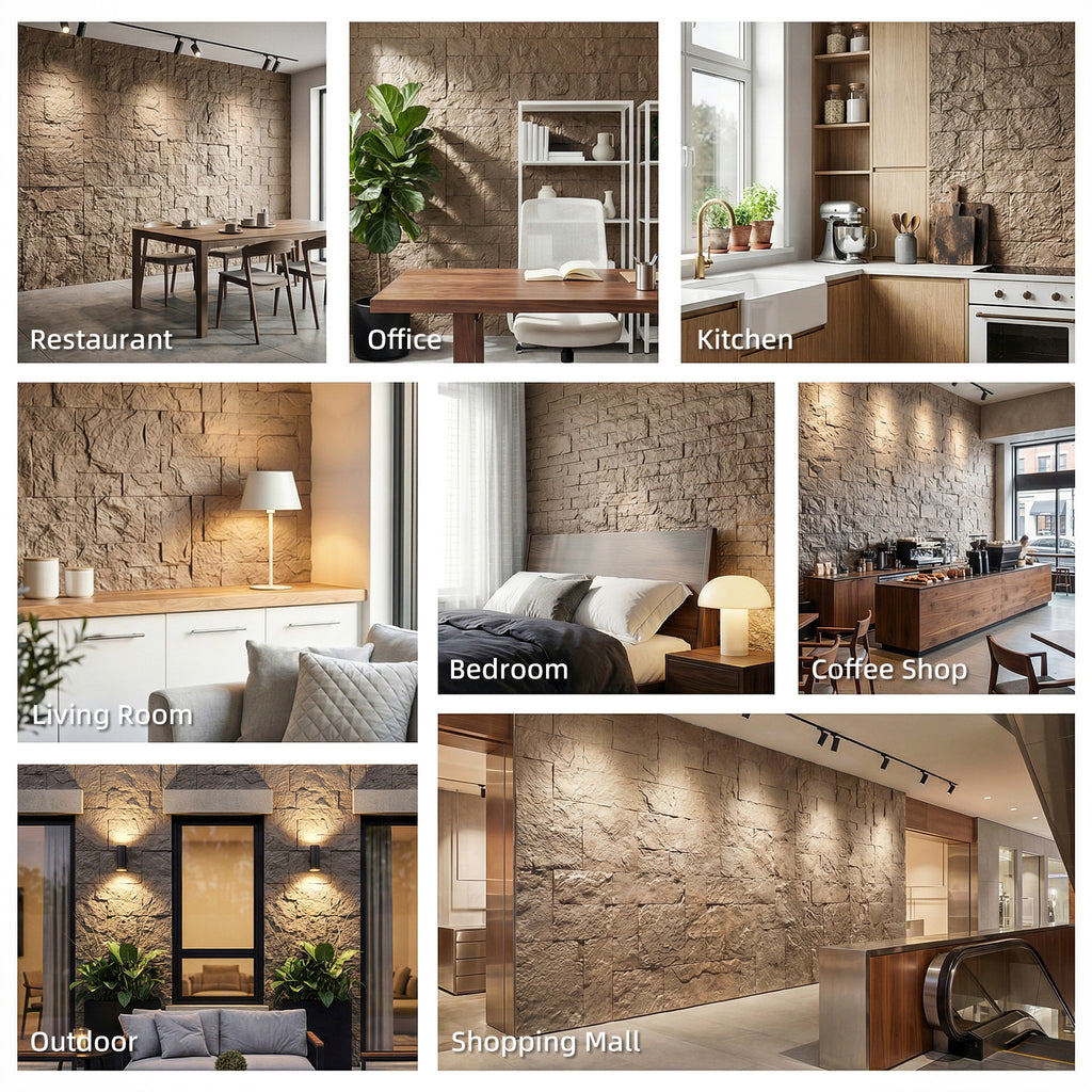 8-Pack 3D Faux Stone Wall Panels, Lightweight Polyurethane Panels for Interior and Exterior Accent Walls, Beige