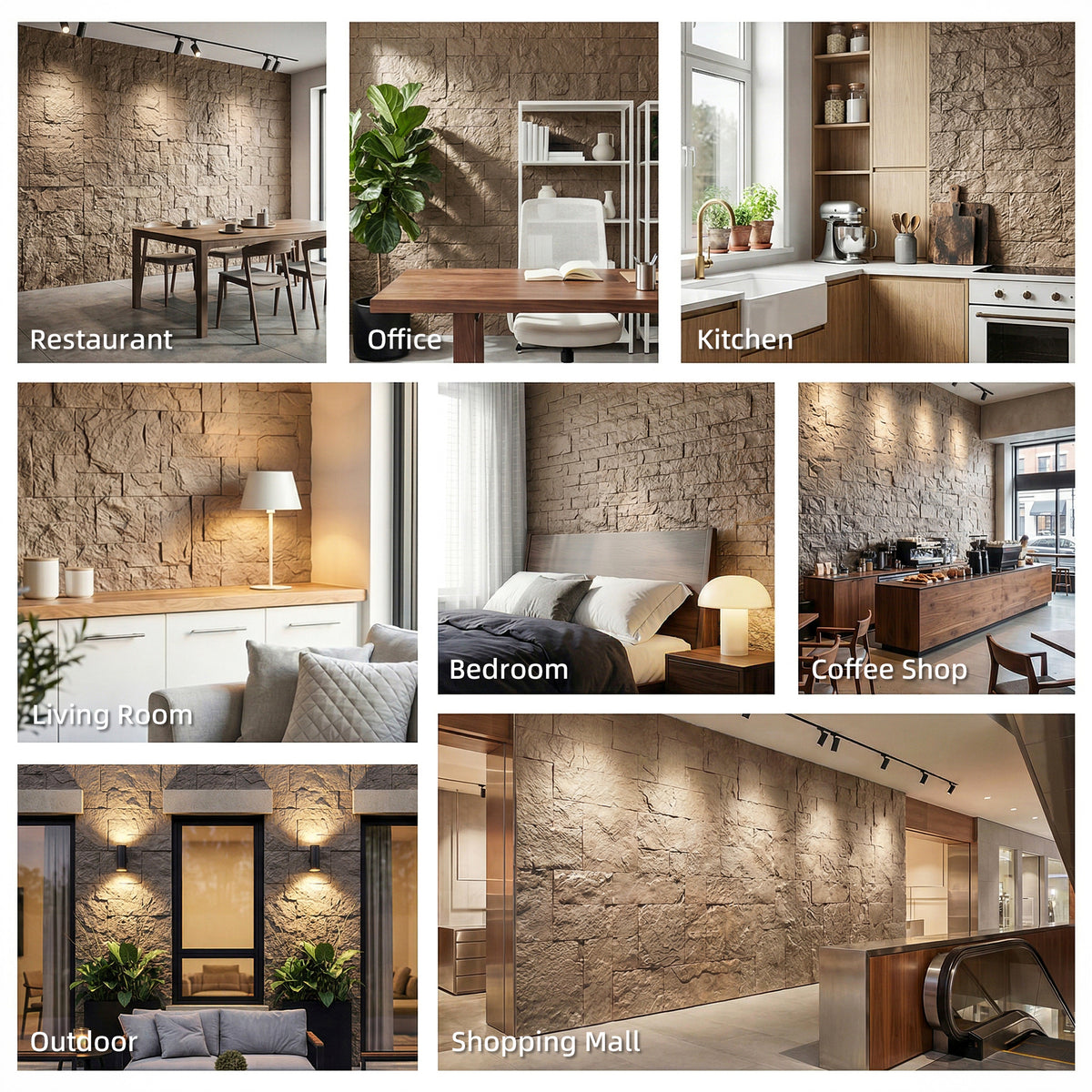 8-Pack 3D Faux Stone Wall Panels, Lightweight Polyurethane Panels for Interior and Exterior Accent Walls, Beige