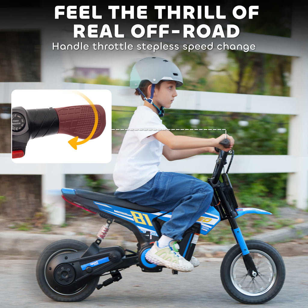 24V Kids Motorcycle, Electric Dirt Bike with 250W Motor, Up to 9.9 MPH, 12" Inflatable Tires and Rear Suspension, Blue