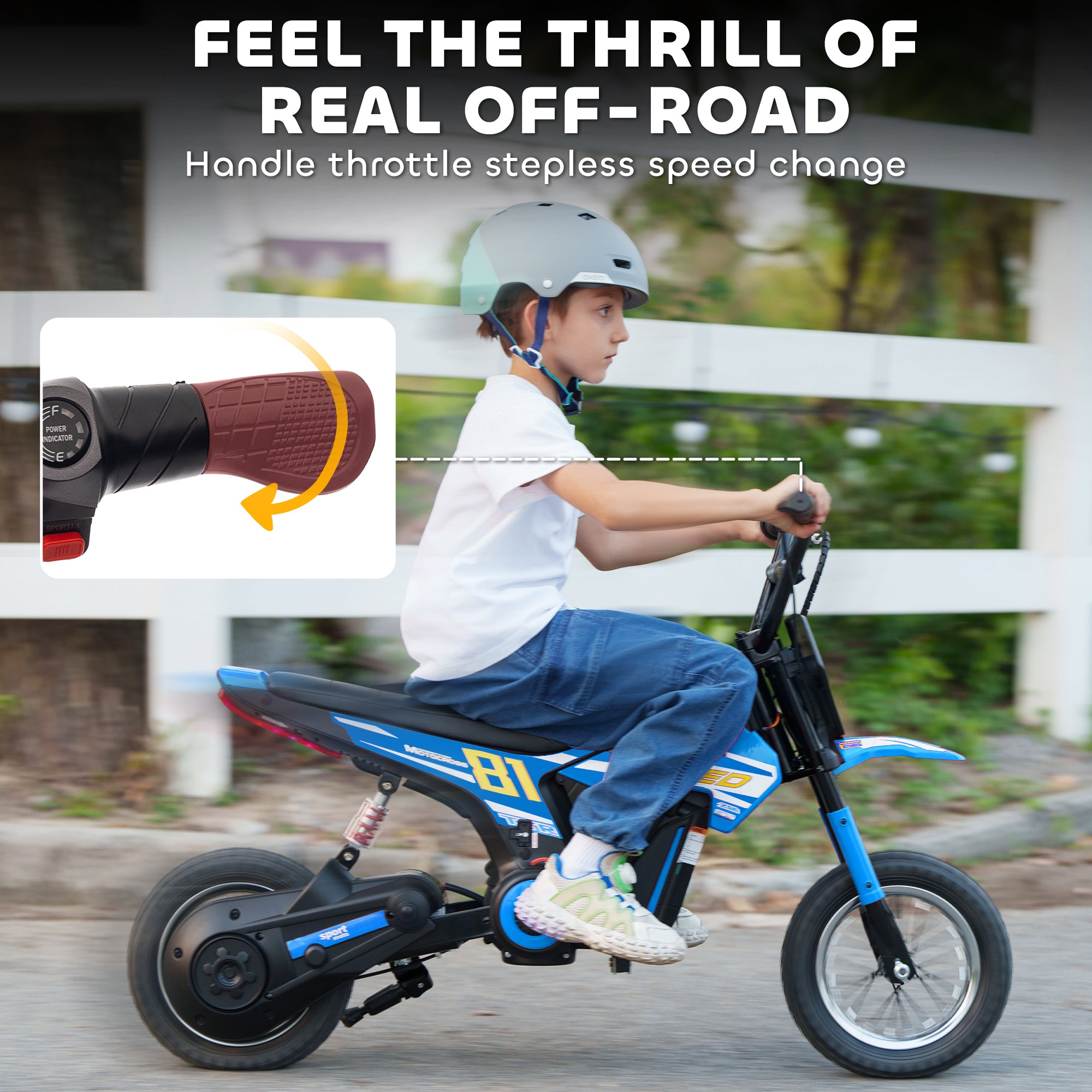 24V Kids Motorcycle, Electric Dirt Bike with 250W Motor, Up to 9.9 MPH, 12" Inflatable Tires and Rear Suspension, Blue
