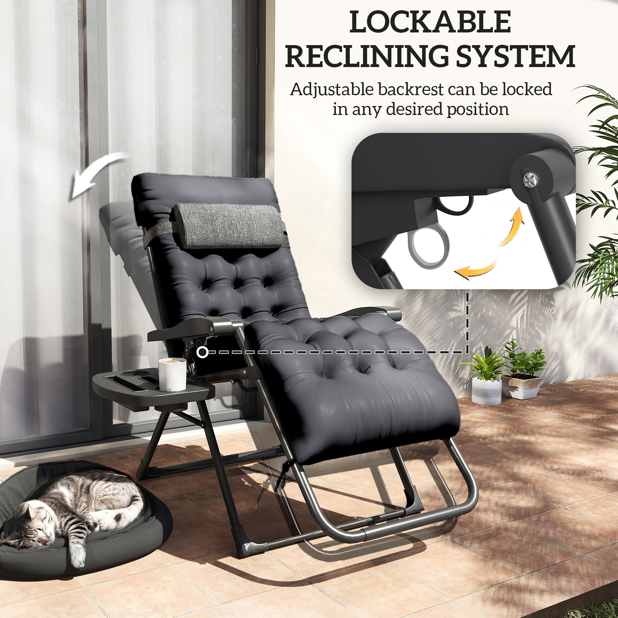 Padded Zero Gravity Chair, Folding Recliner Chair with Cup Holder Cushion, Black