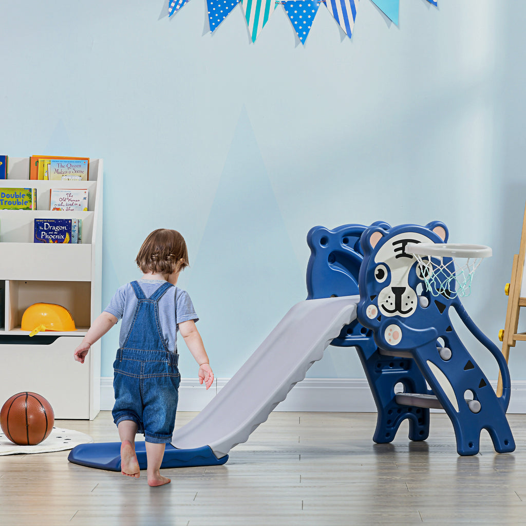Slide for Kids with Basketball Hoop for Indoor Use, Easy Set Up Baby Slide for Kids 18-36 Months, Blue