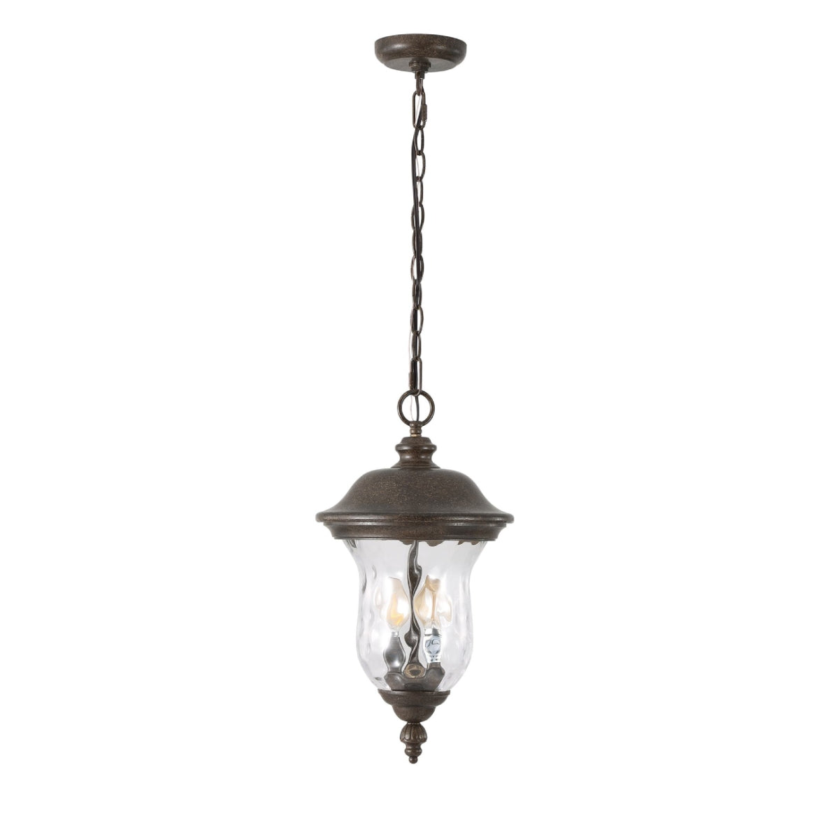 Rustic Outdoor Hanging Lantern with Clear Glass Shade, Waterproof Exterior Lighting Fixture for Porch, 10" L x 10" W x 19.5" H, Brown+Bronze