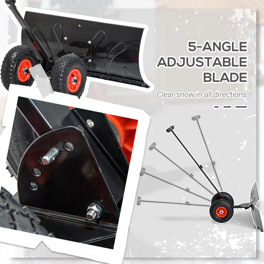 Snow Shovel Rolling Pusher with 29" Blade, 10" Wheels & Angle-Adjustable Handle, Black