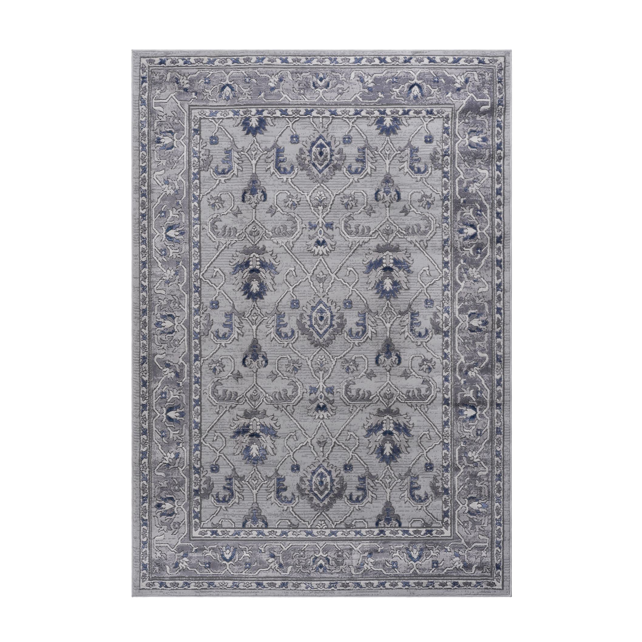 Naar 5x7 Stain-Resistant Area Rug with Cotton Backing, Medium Pile Height, Kid and Pet-Friendly Carpet, 90" L x 63" W x 0.35" H, Gray+Blue