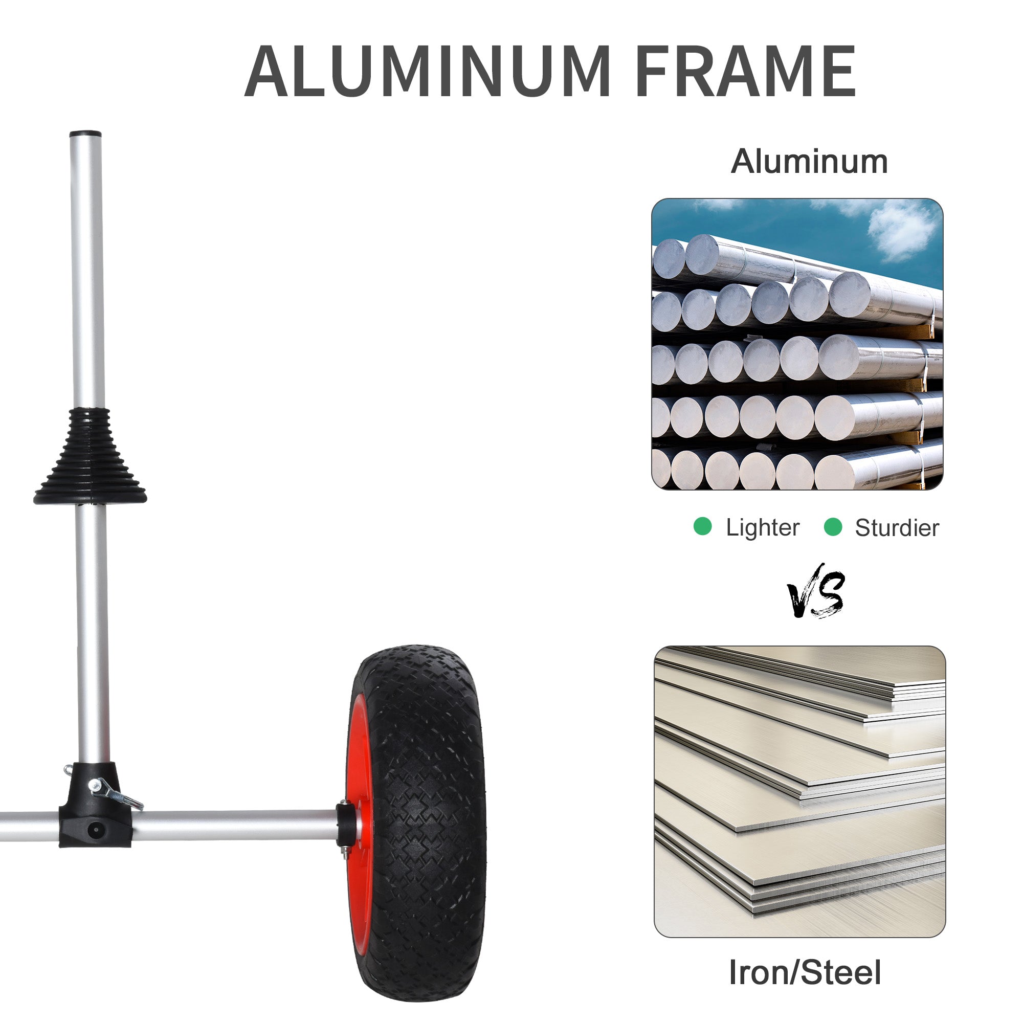 Kayak Cart, Trolley Trailer Kayak Wheels with Strong Aluminum Frame, Adjustable Width Crossbar, & Large Tires