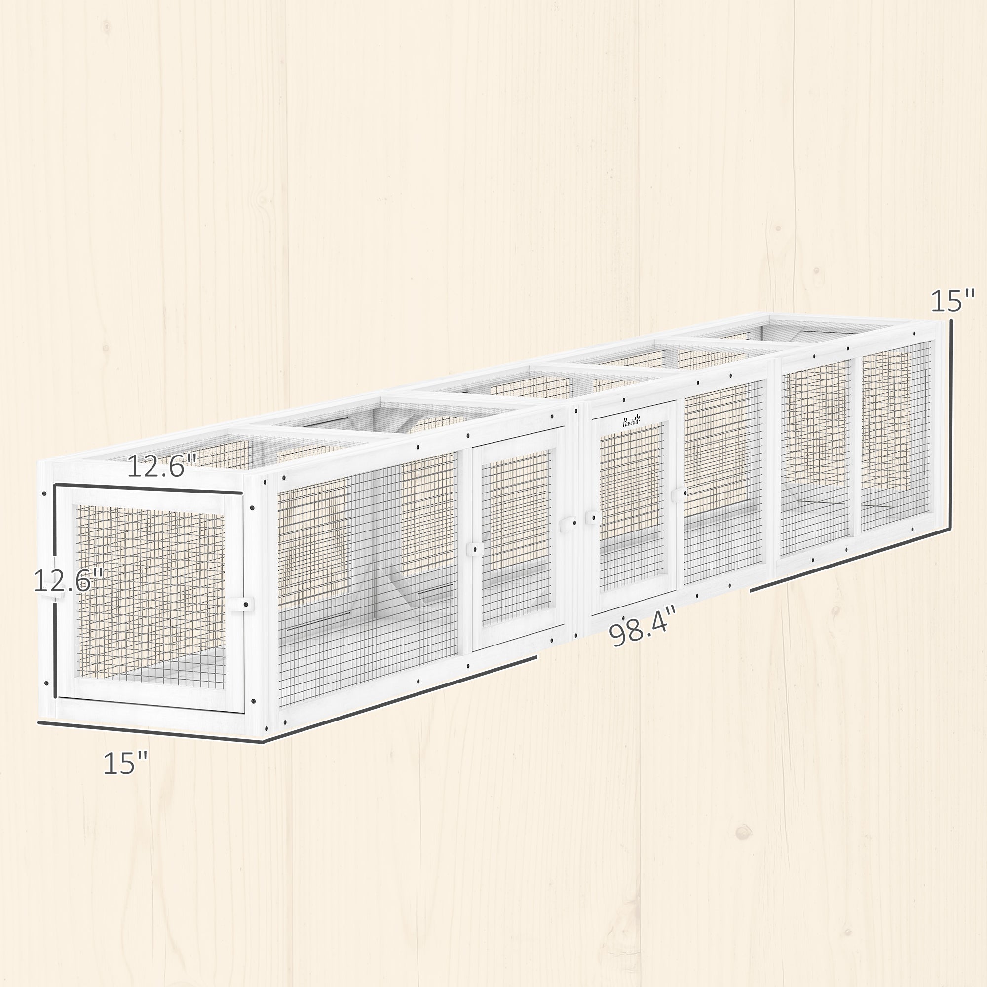 Wooden 98" Cat Tunnel for Outdoor with Combinable Design, 8 Doors, White