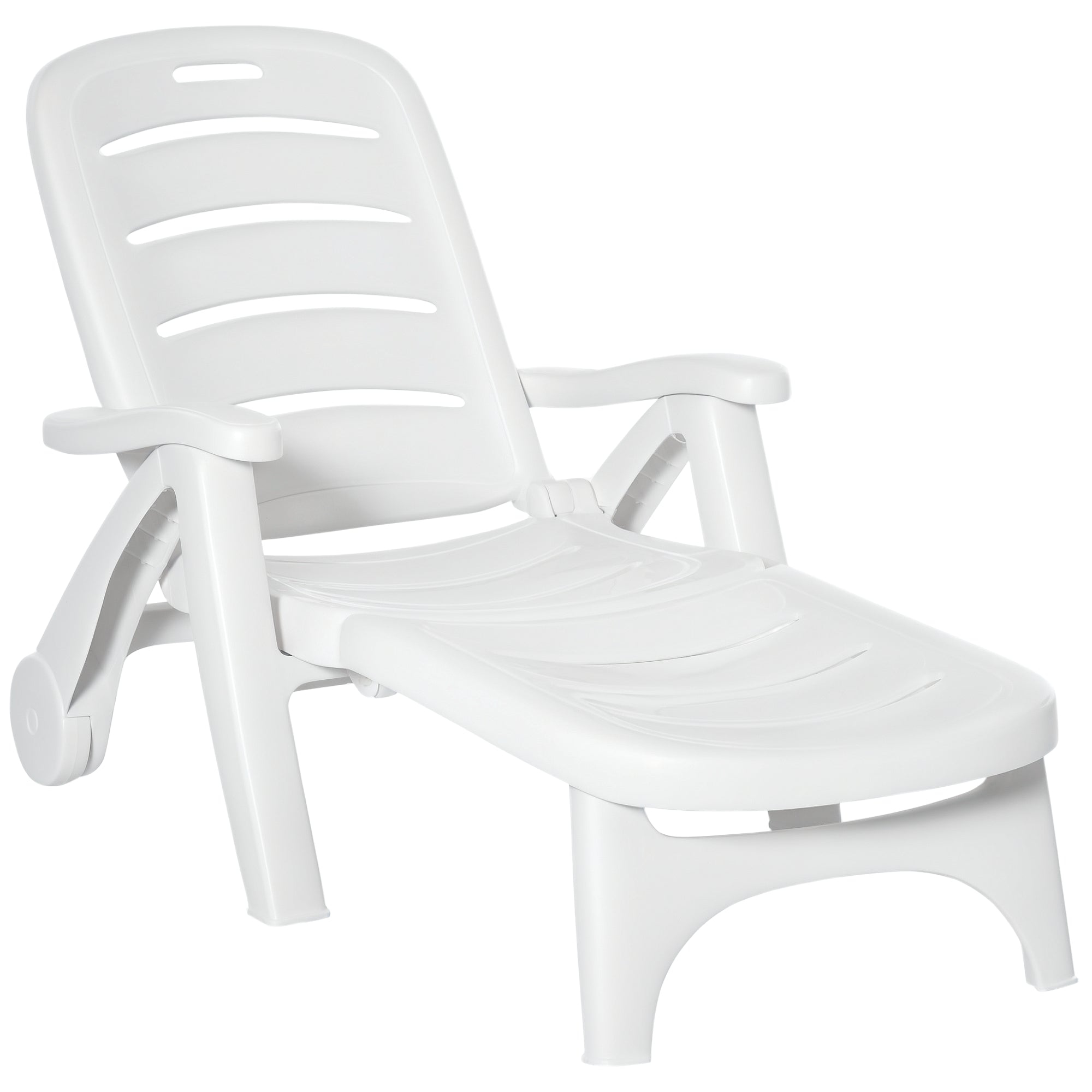 Outdoor Chaise Lounge Chair on Wheels, Waterproof, Quick Assembly, Folding, 5 Level Adjustable Backrest for Pool, White