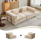 Convertible Sofa Bed Floor Sofa with Fixed-Shape Frame and Chenille Fabric, Compressed Sofa for Living Room, 79" L x 39.5" W x 25" H, Beige