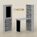 Fold-out Convertible Office Desk, Wall Mount Computer Desk with Blackboard and Side Shelf, Charcoal Gray