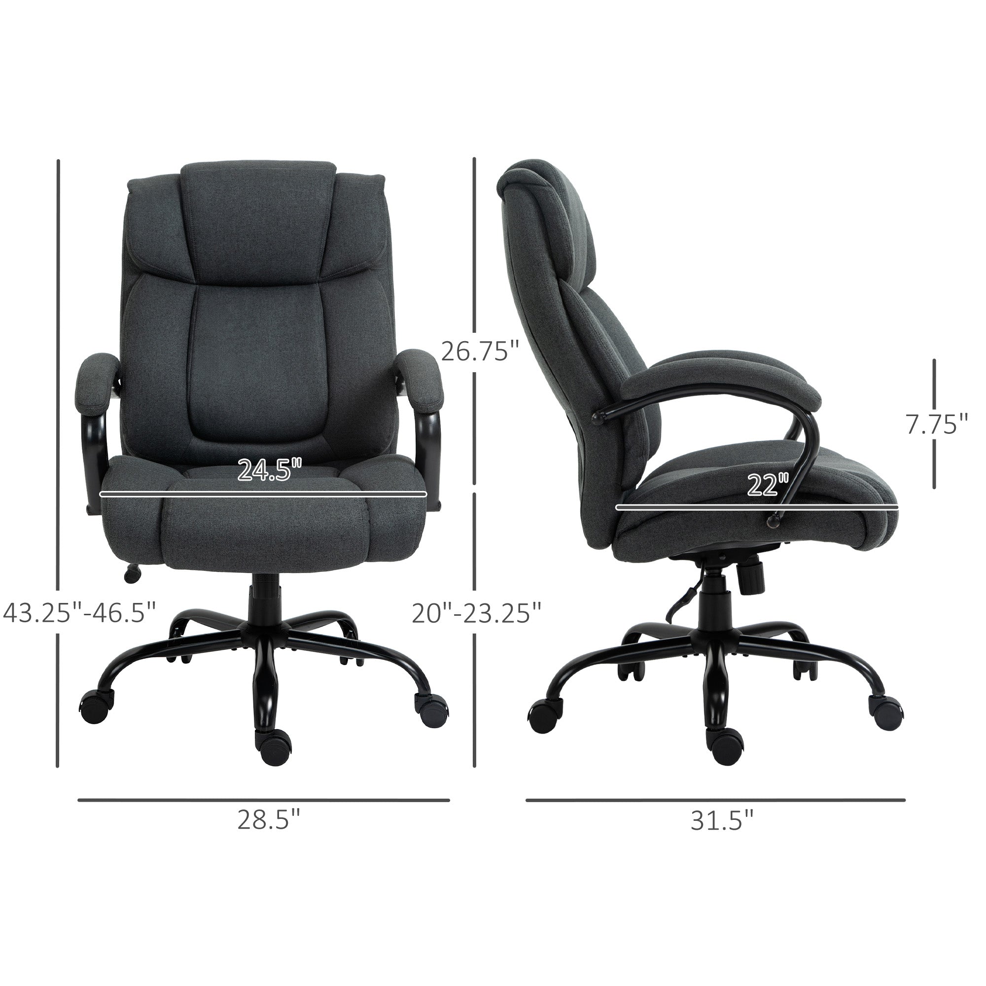 Executive Office Chair with Wide Seat, Computer Desk Chair with Adjustable Height, Swivel Wheels, Gray