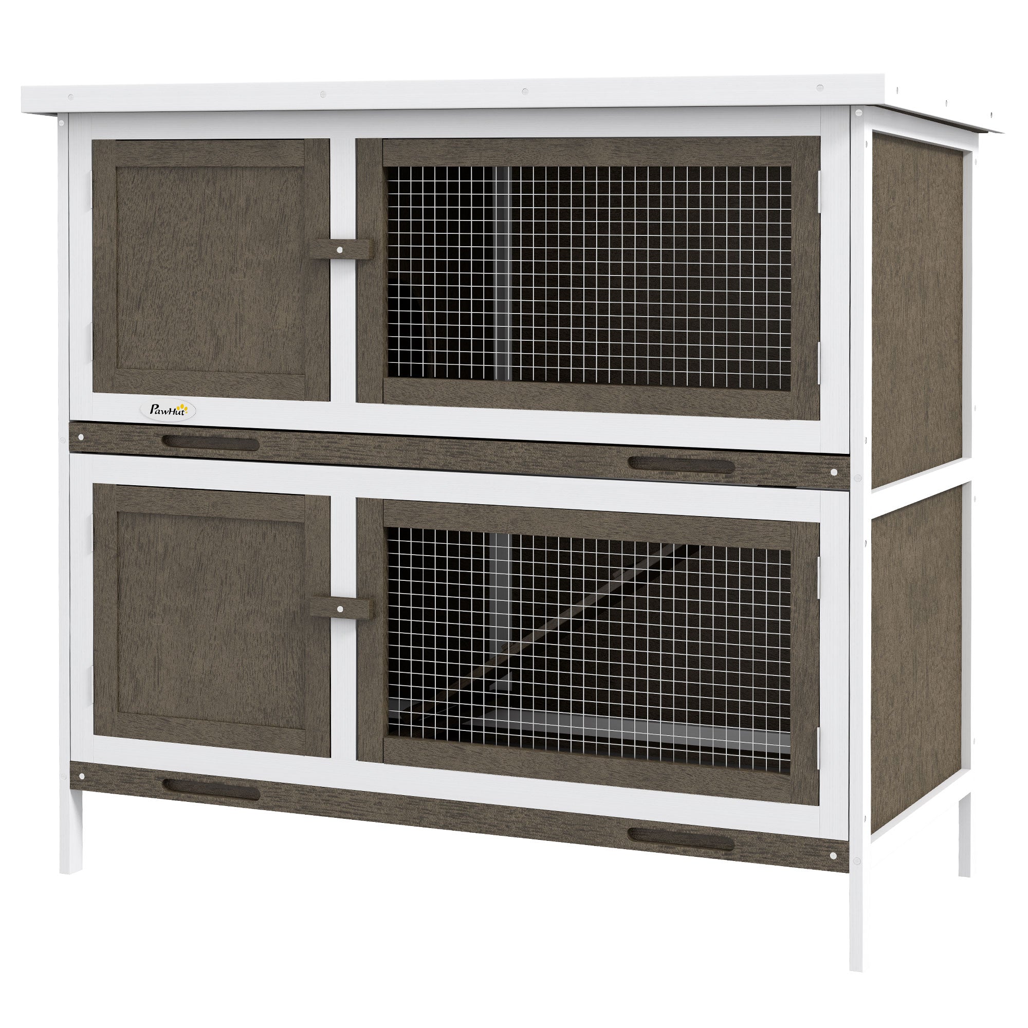 Wooden Bunny Hutch with Ramp, Indoor/Outdoor, Brown