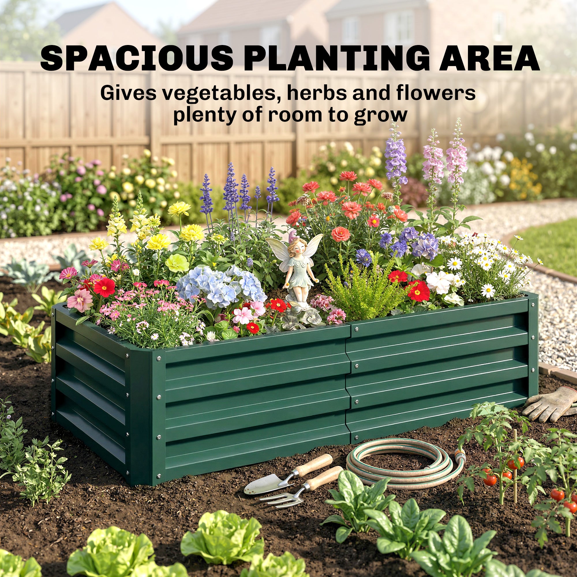 Galvanized Raised Garden Bed, 4' x 2' x 1' Metal Planter Box, for Growing Vegetables, Flowers, Herbs, Succulents, Green