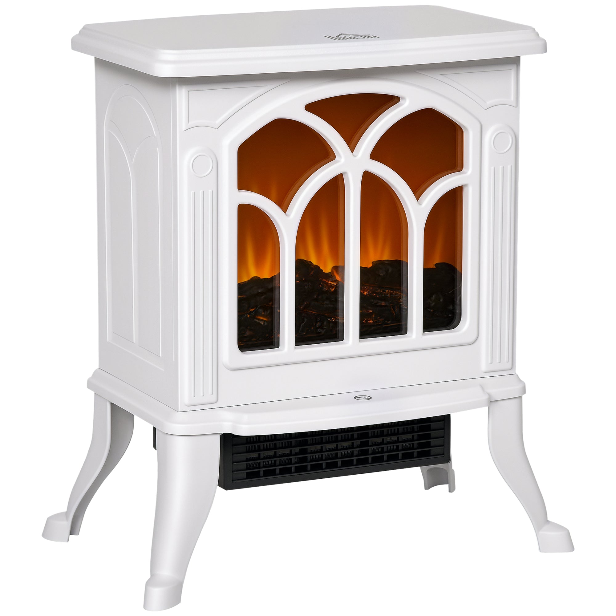 Electric Fireplace Heater, Freestanding Fireplace Stove with Realistic Logs and Flame Effect, 750W/1500W, White