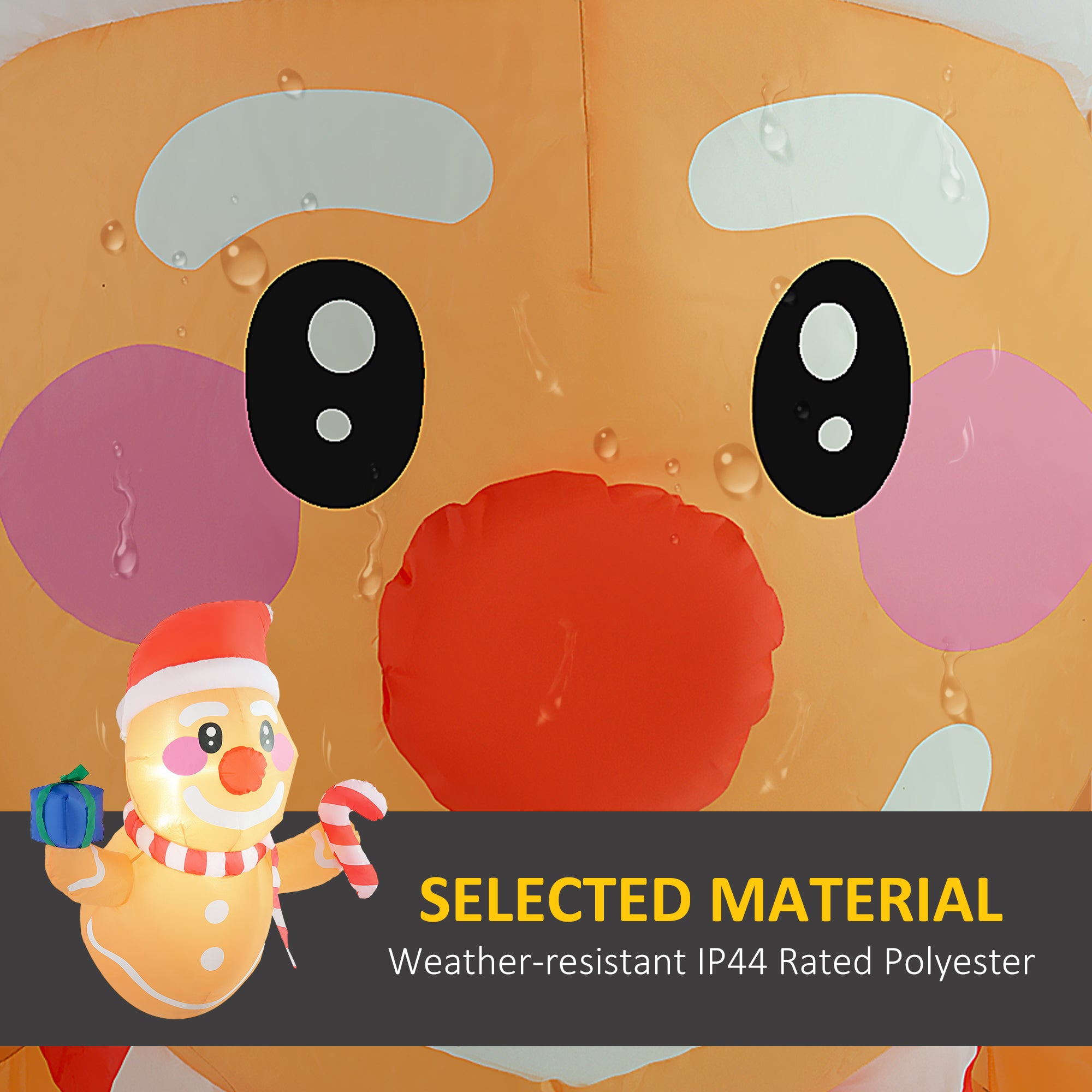 3.4' Inflatable Hanging Gingerbread Man Holding Gift Box & Candy Cane w/ LED Lights, Blow-Up Outdoor Display for Party