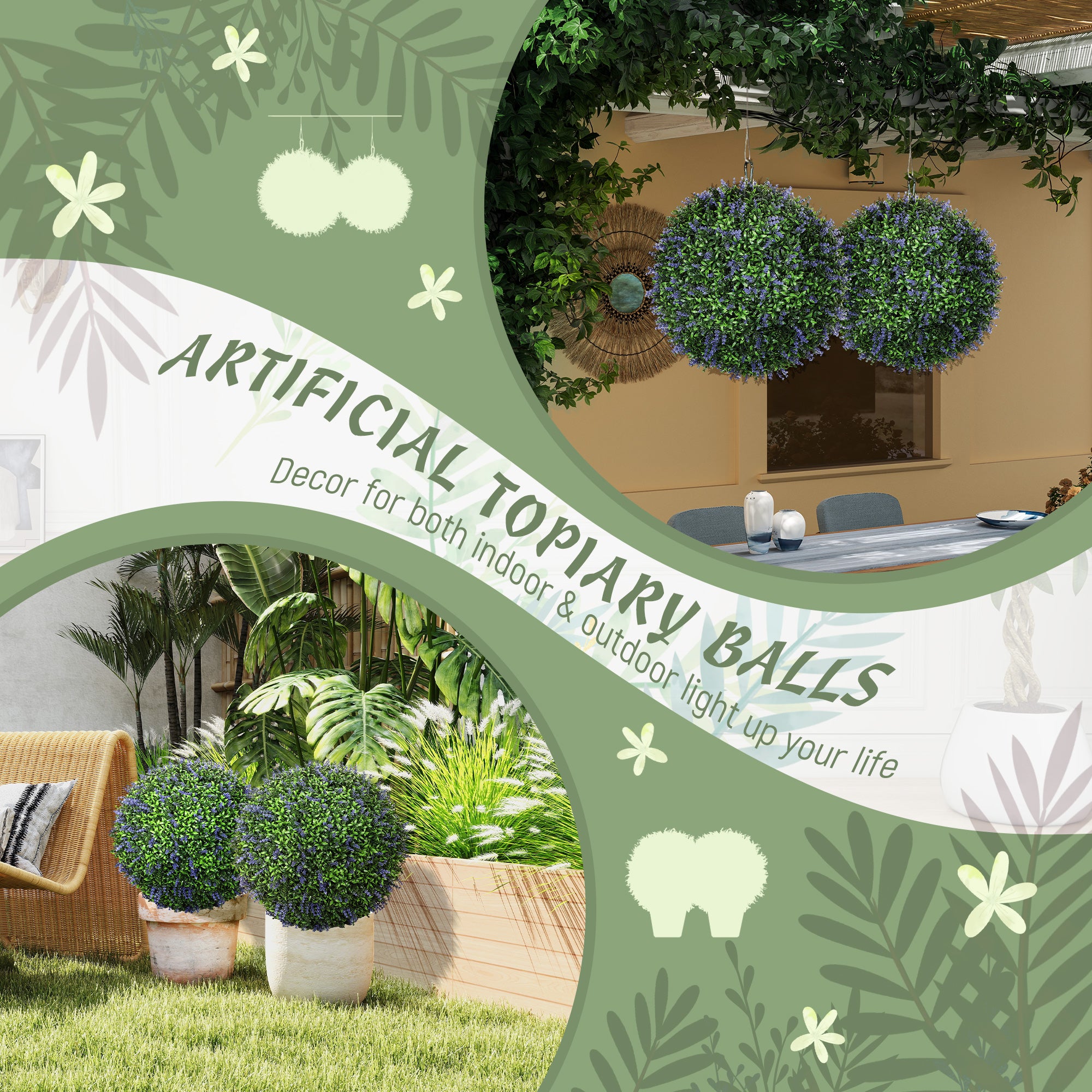2 Pack Artificial Plant Lavender Topiary Balls, 16.5 Inch