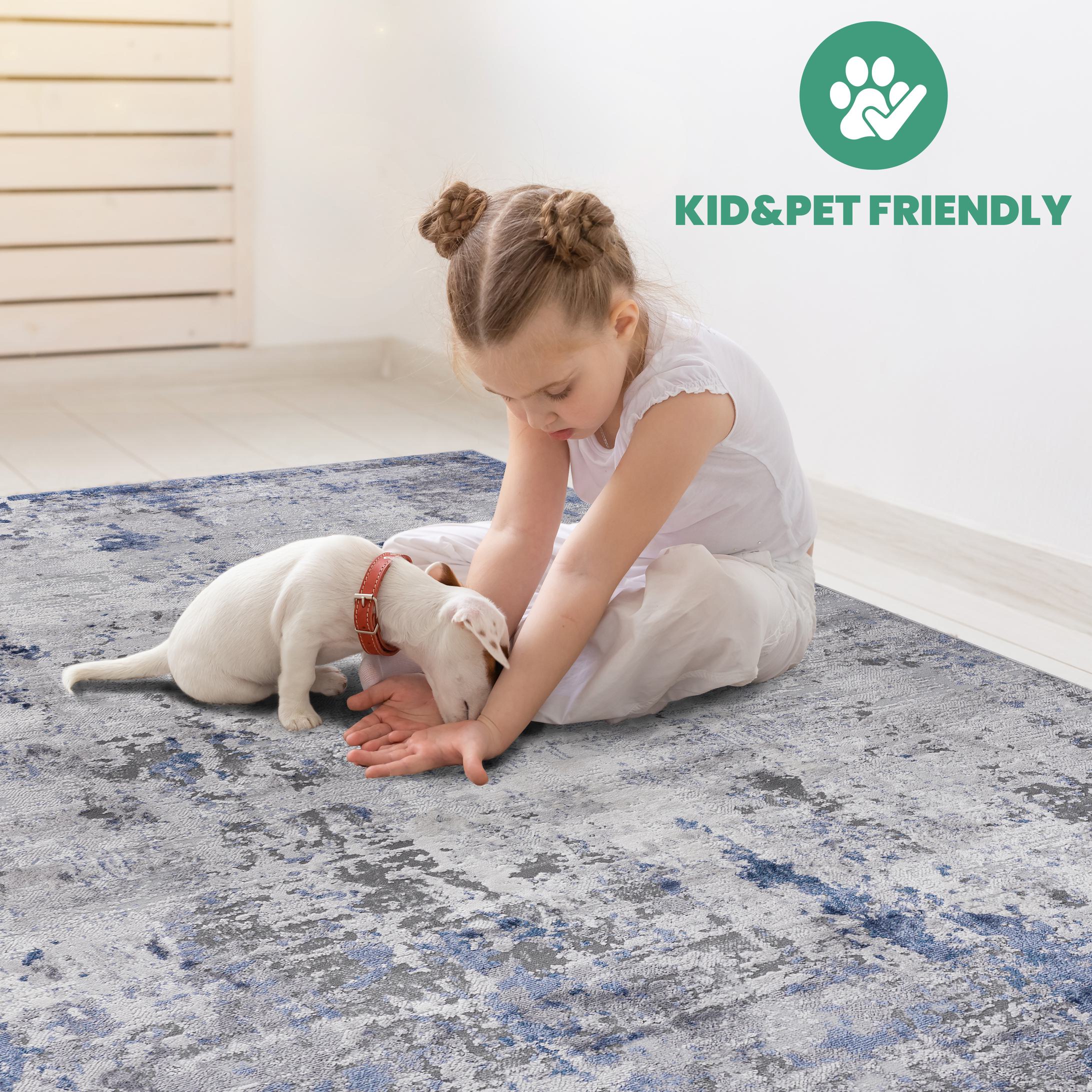 Naar 2x8 Abstract Stain-Resistant Area Rug with Non-Shedding Design, Carpet for Living Room, Bedroom, Home Office, 96" L x 26" W x 0.35" H, Silver