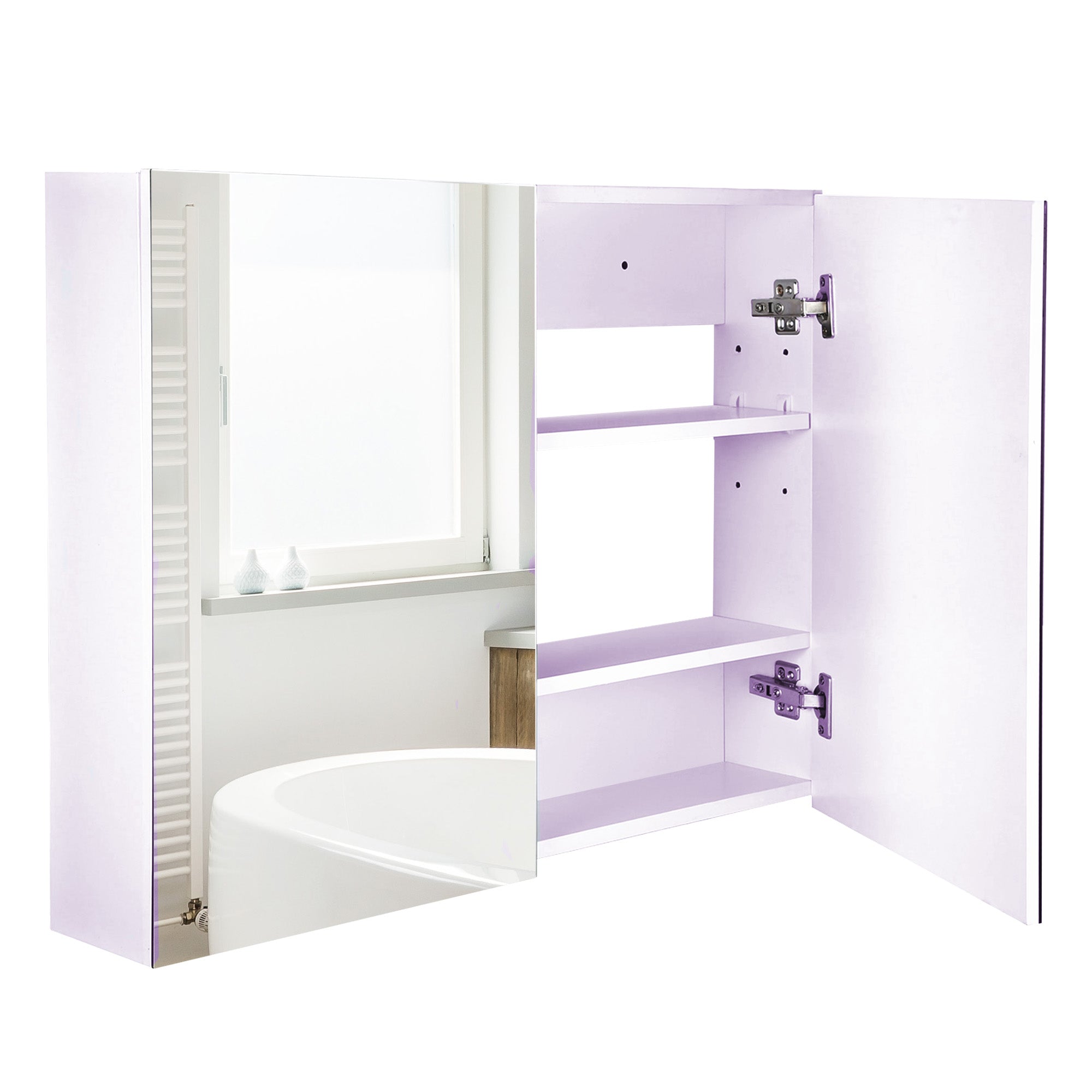 Double Door Wall Mounted Bathroom Mirror, 31.5" x 23.5" Medicine Cabinet with Modern Design, Large Storage, & Quiet Hinges