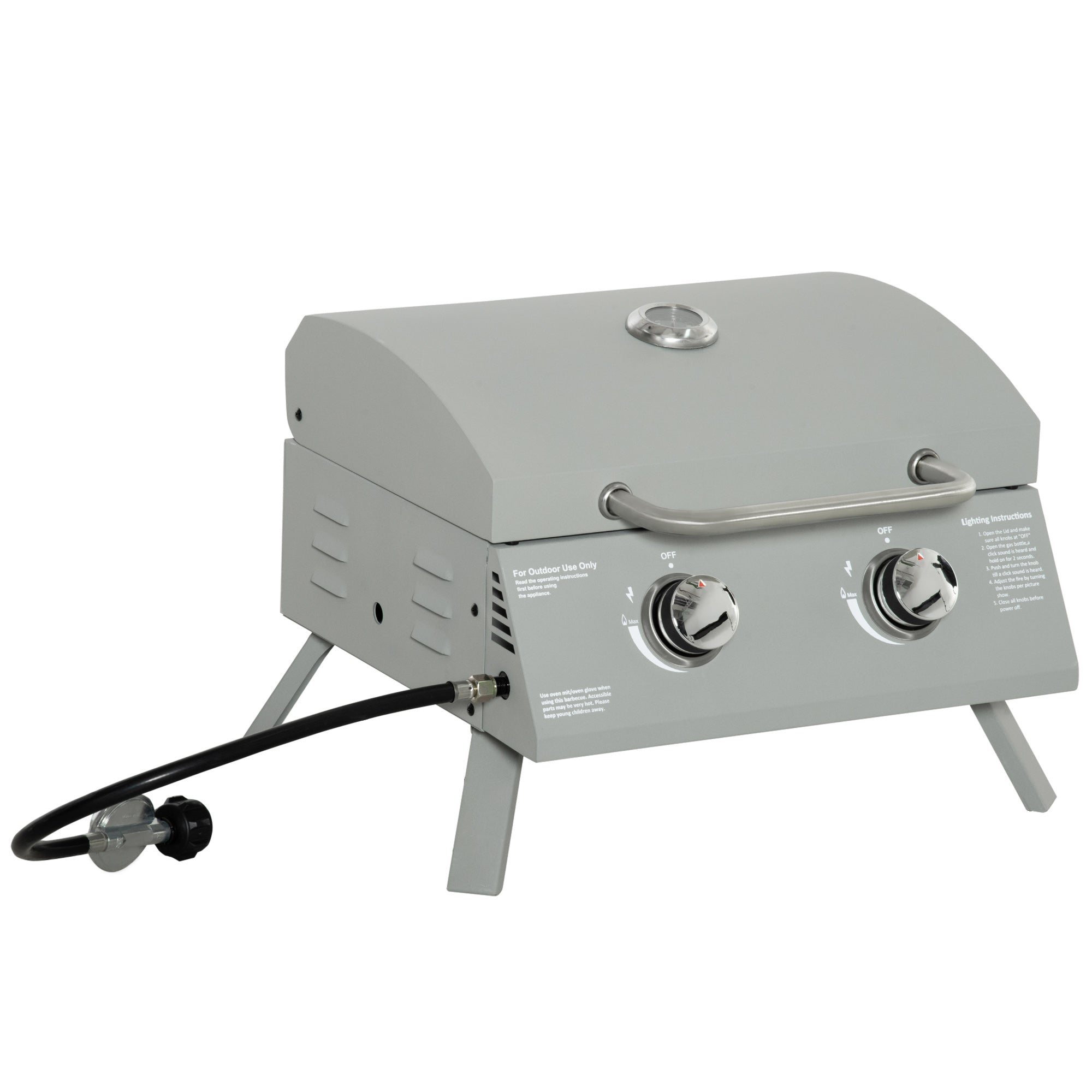 2 Burner Folding Tabletop Gas BBQ Grill w/ Lid, Thermometer, Carbon Steel, Gray