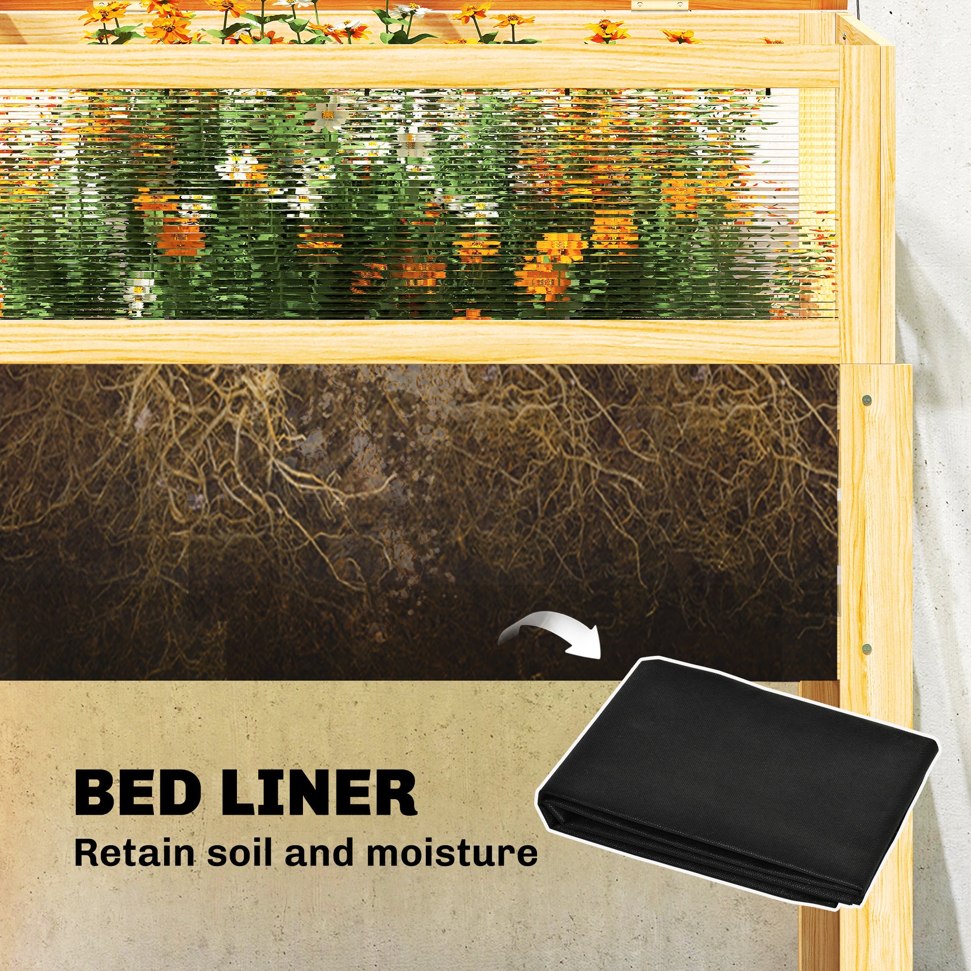 Raised Garden Bed with Mini Greenhouse, Elevated Planter Box with Legs and Bed Liner for Flowers, Vegetables