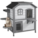 Wooden 2-Story Outdoor Cat House, Feral Cat Shelter Kitten Condo with Openable Asphalt Roof and 4 Platforms, White