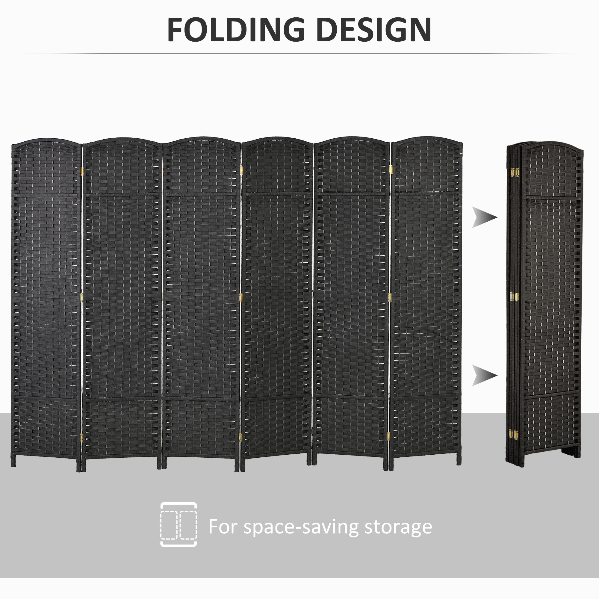 Folding Room Divider Screen 6 Panel 5.6 ' Tall Privacy Screen Freestanding Room Partition for Home Office, Black