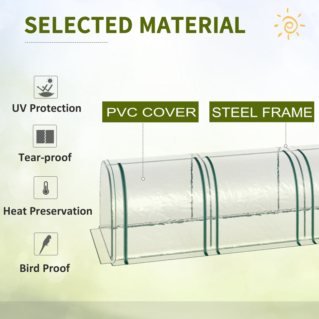 13' L x 3' W x 2.5' H Portable Tunneled Greenhouse with 4 Zippered Doors, Water/UV Fighting PVC Cover, Clear