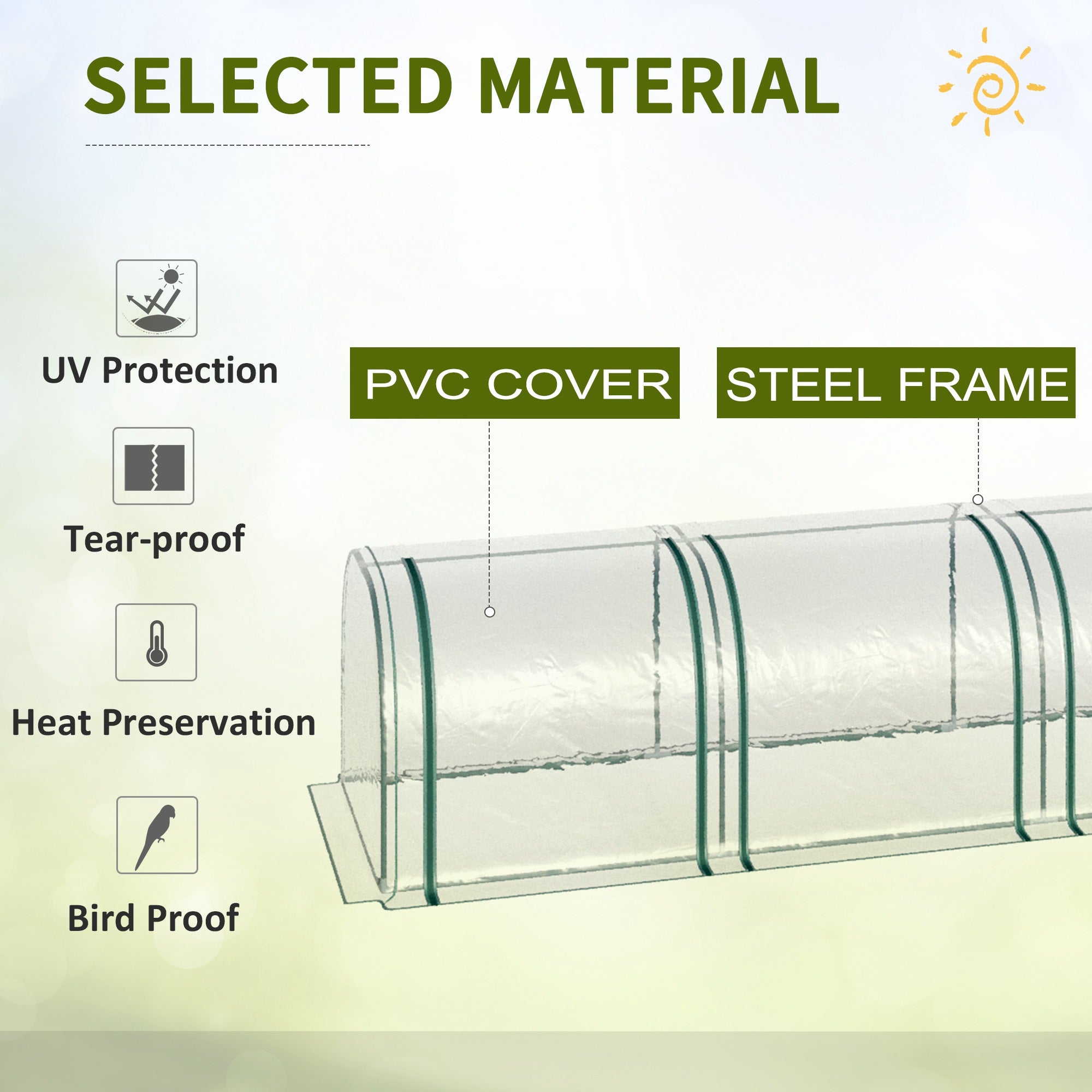 13' L x 3' W x 2.5' H Portable Tunneled Greenhouse with 4 Zippered Doors, Water/UV Fighting PVC Cover, Clear