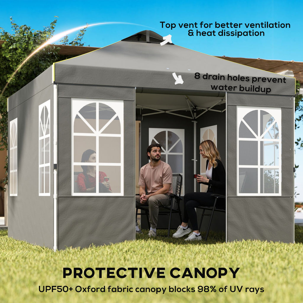 9.6 x 9.6 ft Pop Up Canopy Tent with Sidewalls, One Push Setup, UPF50+ Portable Instant Canopy Shelter, Dark Gray