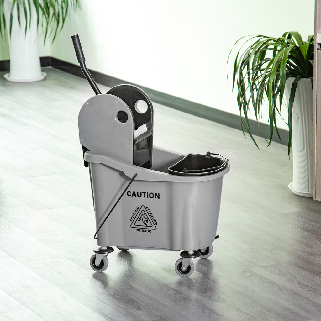 9.5 Gallon (38 Quart) Mop Bucket with Wringer Cleaning Cart, 4 Moving Wheels, Mop-Handle Holder & 2 Separate Buckets, Gray