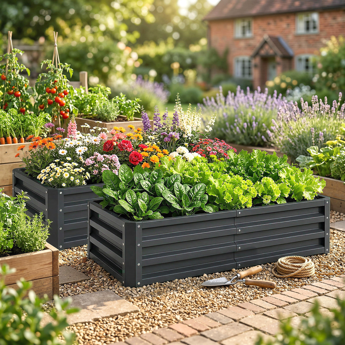 Galvanized Raised Garden Bed, 4' x 2' x 1' Metal Planter Box, for Growing Vegetables, Flowers, Herbs, Succulents, Gray