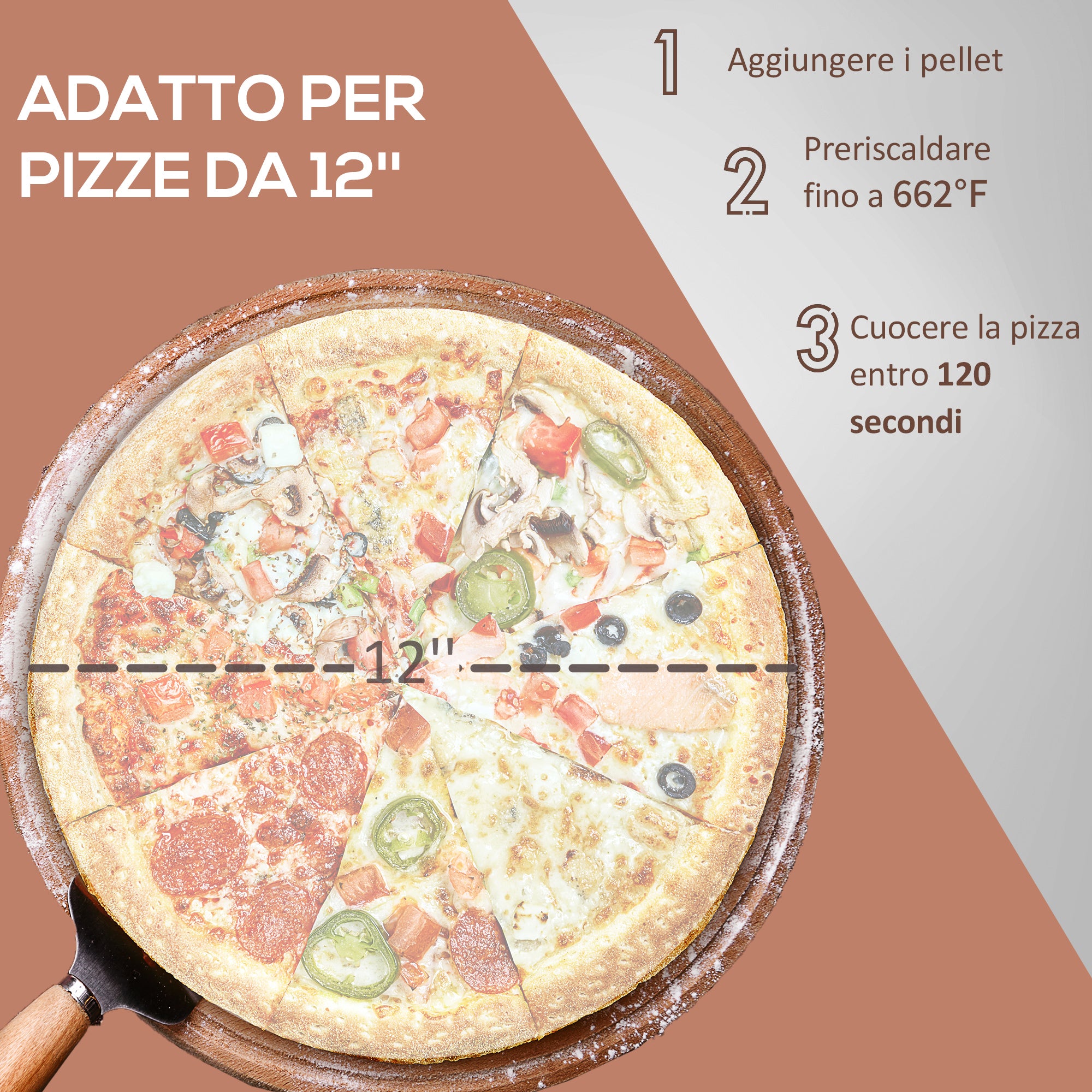 Pellet Wood Fired Pizza Oven Outdoor Pizza Maker with 12" Stone, Peel and Waterproof Cover